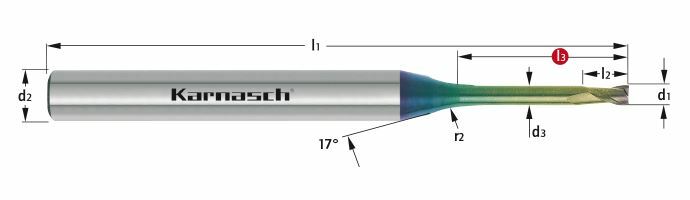 Karnasch VHM-Micro frees HSC/HPC Ø2,0/L3= 8,0mm/ NHC-7000 coating Art: 3062020200080