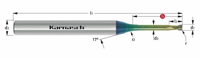 Karnasch VHM-Micro frees HSC / HPC Ø1,0/r=0,20/L3= 15,0mm/ NHC-7000 coating Art: 3062030100020150