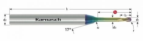 Karnasch VHM-Micro-radiusfrees, 2-snijder, NHC-7000 coating voor aluminium