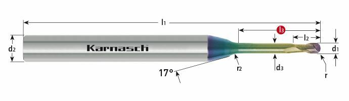 Karnasch VHM-Micro 3D-Radiusfrees HSC/HPC Ø1,5 / r=0,75 / L3= 16,0mm/ NHC-7000 coating Art: 3062040150160