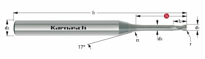 Karnasch VHM-Micro frees HSC/HPC Ø0,3/r0,05/L3= 1,0 mm gepolijst Art: 306212003000501