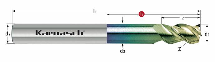 Karnasch VHM-frees lang HSC/HPC Ø12,0 / L3= 55mm/ NHC-7000 coating Art: 306228120055