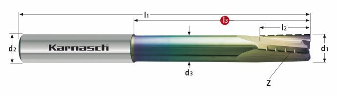 Karnasch VHM-ruwfrees lang HSC/HPC Ø5,0/r0,15/L3=30mm/ NHC-7000 coating Art: 3062220500030