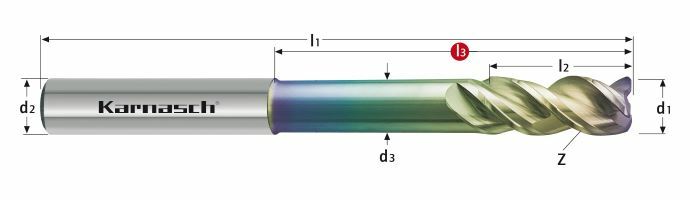 Karnasch VHM-frees lang gebalanceerd, HSC/HPC Ø12,0/L3=36/L2= 26/Z=3 NHC-7000 coating Art: 3062231200036