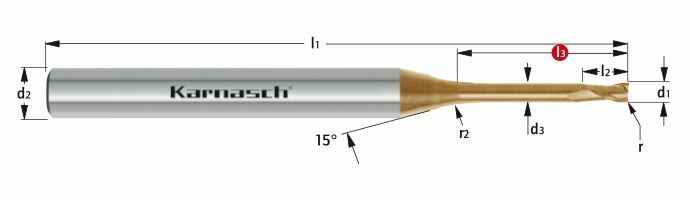Karnasch VHM-Micro frees HHC/HSC/HPC Ø0,5/r=0,10/L3= 3,0mm/ HXC-Nano³-coating Art: 3062560050010030