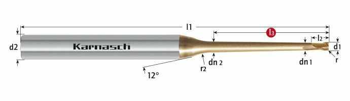 Karnasch VHM-Micro frees konisch HHC/HSC/HPC Ø0,2 / r=0,05 / L3= 2 / 1,9° HXC-Nano³-coating Art: 30626500201902