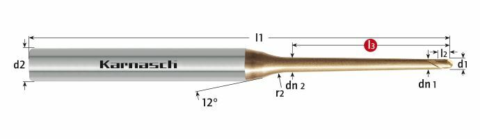 Karnasch VHM-Micro-Radiusfrees konisch HHC/HSC/HPC Ø0,6 / r=0,3 / L3=10,0/ 0,9° HXC-Nano³-coating Art: 306266006009100