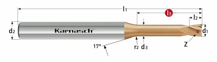 Karnasch VHM-frees kort HRC/HSC/HHC Ø1,0 / L3= 4 / Z=4 HXC-Nano³-coating Art: 306269010004
