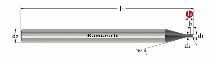 Karnasch Micro frees HSC/HHC Ø1,0 / r=0,03 / L3=2,0 / Z=2 D-CC voor het bewerken van hardmetaal Art: 3062710100003020