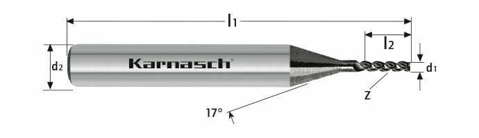 Karnasch VHM-Micro Precisiefrees lang HSC Ø0,8 mm Z=3 UFX-1 Nano-coating, VPE= 10 stuks, Art: 3062840080