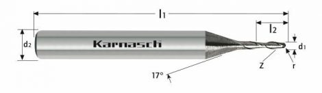 Karnasch VHM-Micro-Precisie-Radiusfrees, 2-snijder, lang, UFX-1 Nano-coating, VPE= 10 stuks