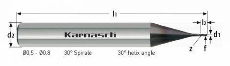 Karnasch VHM-Micro-Miniplusfrees, 3-snijder,UFX-1 Nano-coating, VPE= 10 stuks