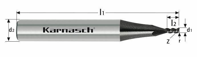 Karnasch VHM-Miniplus frees lang HSC Ø6,0 / r0,2 / Z=3 UFX-1 Nano-coating, VPE= 10 stuks, Art: 3062970600020