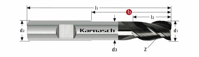 Karnasch VHM-frees lang HSC/HPC Ø3,0/Z=3 UFX-1 Nano-coating met weldonopname Art: 3063310300