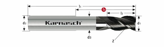 Karnasch VHM-frees lang HSC/HPC Ø4,0/Z=3 cyl. opname, UFX-1 Nano-coating Art: 3063320400