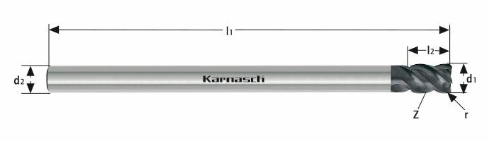 Karnasch VHM-frees overlang HSC/HHC Ø7,0/r=0,5 mm opname 6 UFX-3-coating, Art: 306425070005