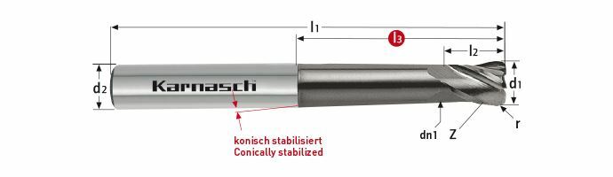 Karnasch VHM-frees kort HSC/HHC Ø5,0 r= 0,5 UFX-3-coating,-coating Art: 306434050005