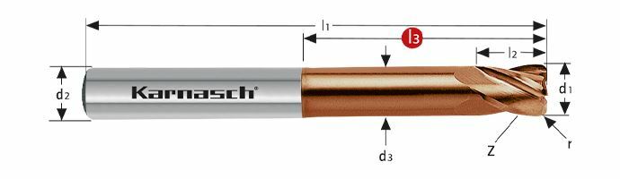 Karnasch VHM-hoekradiusfrees kort "VALUE TOOL" / < 55 HRC / HSC Ø10,0 / r= 1,0 / L3=32 mm XVC² Art: 306438100010