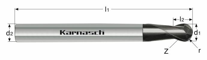Karnasch VHM-3D-Radiusfrees, kort, RockwellCutter Ø0,3/ r= 0,15 / opname 3 mm HHC UFX24-coating, Art: 306476003003