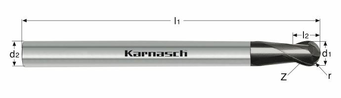 Karnasch VHM-3D-Radiusfrees, lang, RockwellCutter Ø4,0/ r= 2,0 / opname 6 mm HHC UFX24-coating, Art: 3064770400