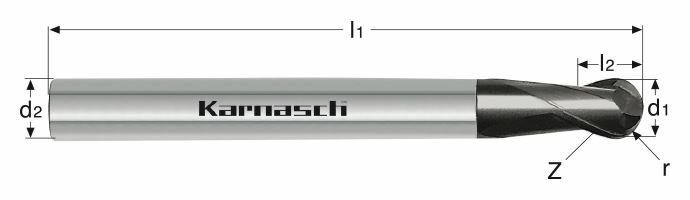 Karnasch VHM-3D-Radiusfrees, kort, HHC/HSC Ø4,0 / r= 2,0 / opname 6 mm, UFX 3-coating Art: 3064780400
