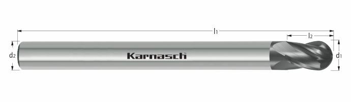 Karnasch VHM-3D-Radiusfrees, RockwellCutter Ø2,0/r= 1,0/L3= 20/L1= 80/Z=4 UFX24-coating Art: 306486020020080
