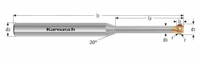 Karnasch VHM- konkaafafbramer voor onder- en bovenzijde, r= 1,2 / L3= 40,0 mm, HXC - Nano³-coating Art: 306489012040