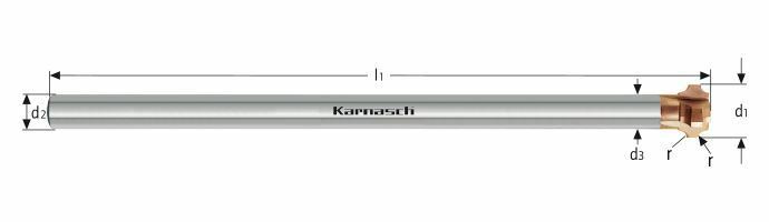 Karnasch VHM- lange konkaafafbramer voor onder- en bovenzijde, r= 0,4 / L1= 75 mm, HXC - Nano³-coating Art: 3064900040075
