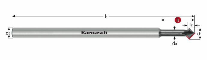 Karnasch VHM-afbramer 45°, extra lang voor onder- en bovenzijde, Ø1,8 / L3=8 / L1=80 mm Z=4 UFX-3-coating, Art: 3064910180