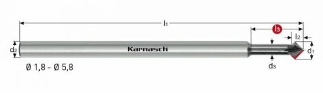 Karnasch VHM-afbramer 45° voor onder- en bovenzijde, extra lang, DCA-06 Diamant-coating