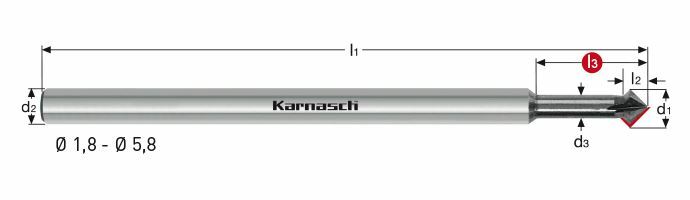 Karnasch VHM-afbramer, extra lang 45° boven- en onderzijde Ø9,8, Z= 6 DCA-06 Art: 3065400980