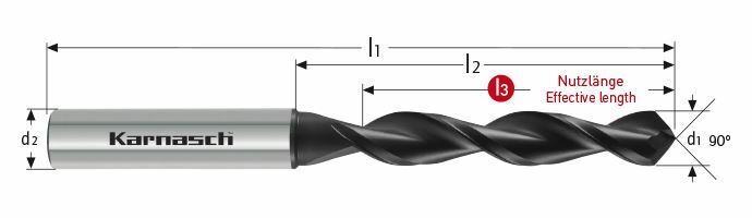 Karnasch CFK/GFK VHM-Boor multidirektional Ø10,7/boordiepte= 56,0, cyl. opname, zonder binnenkoeling, DCC 0318 Diamant-coating Art: 2901201070056