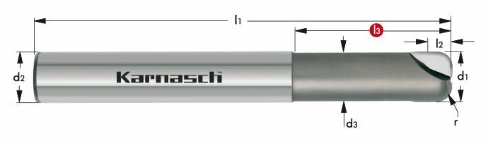 Karnasch PKD-EXTREME frees met hoekradius Ø6,0 / r= 1,0 / L3= 42 / Z= 2 Art: 30652306001042 BESTSELLER