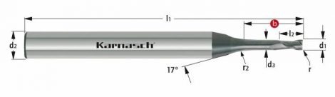 Karnasch VHM-Micro-hoekradiusfrees, 2-snijder, opname Ø4 mm, DCC 0318 Diamant-coating voor grafiet en zirkonium