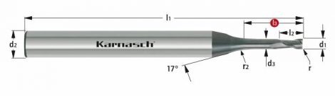 Karnasch VHM-Micro-hoekradiusfrees, 2-snijder, opname Ø6 mm, DCC 0318 Diamant-coating voor grafiet en zirkonium