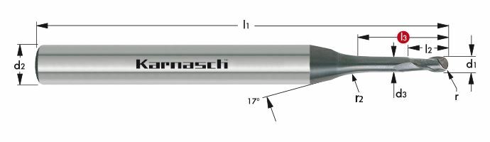 Karnasch VHM-Micro-3D-Radiusfrees Ø0,30 / r= 0,15 / L3= 4,5 / d2= 6 / Z= 2, DCC 0318 Diamant-coating, Graphit/Zirkonium Art: 3065540030045