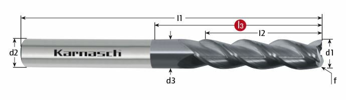 Karnasch VHM-ruwfrees met hoekfase, Ø12,0 / f= 0,05 / l2= 75, / Z= 4, DCC 0318 Diamant-coating, Graphit Art: 306572120000575