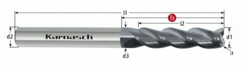 Karnasch VHM-ruwfrees met hoekradius, 3-/4-snijder, DCC 0318 Diamant-coating voor grafiet