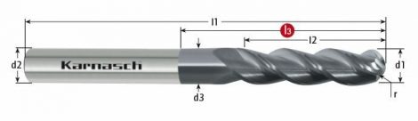 Karnasch VHM-ruwfrees met radius, 3-/4-snijder, DCC 0318 Diamant-coating voor grafiet