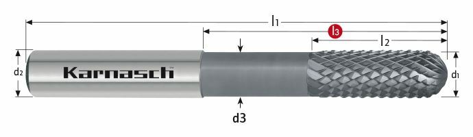Karnasch VHM-ruwfrees, HSC Graphit Ø6,0 / r= 3,0 / L1= 63, DCA 06 Art: 3065920600063