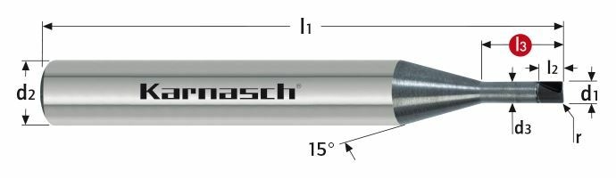 Karnasch CBN High-End Micro hoekradiusfrees Ø1,5 / r=0,20 / L3=6,0 / d2=4 mm / Z=2 Art: 3066320150020060