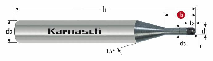 Karnasch CBN High-End Micro frees Ø3,0/r=1,50/L3=8,0/d2=6/Z=2 Art: 3066330300080