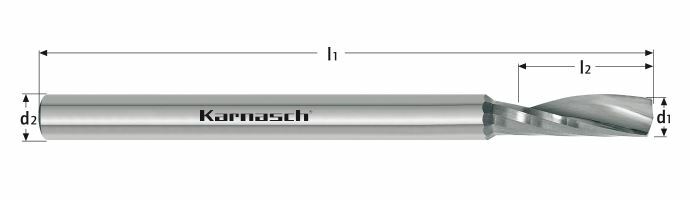 Karnasch VHM 1-snijder rechtse spiraal/rechtssnijdend Ø2,0/L2= 8,0/d2h6= 3/L1= 30 Art: 291652020008003030