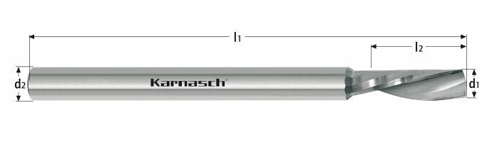 Karnasch VHM 1-snijder linkse spiraal/rechtssnijdend Ø5,0/L2=22/d2= 6/L1= 60 mm Art: 29165405002206060