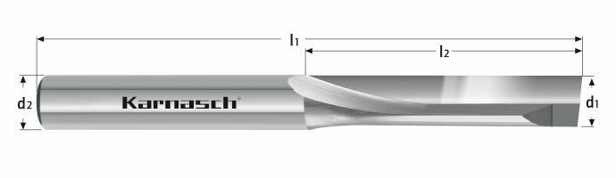 Karnasch VHM 1-snijder Ø6,0/L2= 30,0/d2h6= 8/L1= 100 mm rechte spaangroef/rechtssnijdend Art: 291661060030100