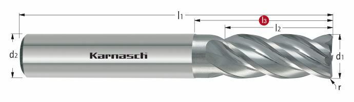 Karnasch VHM-frees High-Performance Ø16,0 / r= 2,0 / L2= 36 / L3= 42 cyl. opname, voor TITANIUM Art: 30742816002036