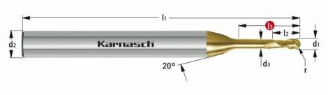 Karnasch VHM-Micro-radiusfrees, 2-snijder, Tcx³-coating voor Chroom-Cobalt en Titanium