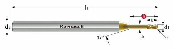 Karnasch VHM-3D-Radiusfrees Chroom-Cobalt,Titan Ø1,0 / r= 0,50 / d2= 4,0 / L3= 8 / Z= 4 Tcx³ Art: 31686801000804