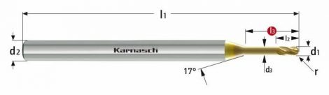 Karnasch VHM-Micro-radiusfrees, 4-snijder, Tcx³-coating voor Chroom-Cobalt en Titanium