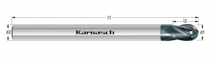 Karnasch VHM 3D-Radiusfrees "FOURWIN" voor TITANIUM Ø3,0 / r= 1,50 / L3= 18 / L1= 55 mm TI-X2 Art: 30748503001855